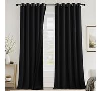 PONY DANCE 100% Blackout Curtains for Bedroom - Thermal Insulated Full Blackout Eyelet Curtains & Drapes Heat and Light Blocking Panels for Living Room with Black Liner 2 Pcs, 66 x 90 Inch, Black