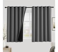 PONY DANCE 100% Blackout Curtains for Bedroom - Thermal Insulated Full Blackout Eyelet Curtains & Drapes Heat and Light Blocking Panels for Living Room with Black Liner 2 Pcs, 66 x 54 Inch, Grey