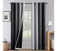 PONY DANCE 100% Blackout Ombre Wave Curtains - Thermal Privacy Curtains, Noise Reducing Eyelet Gradient Drapes for Bedroom and Living Room, 52 x 84 Inch, Black and Greyish White, 2 Panels