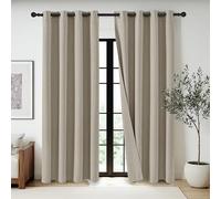 PONY DANCE 100% Light Blocking & Linen Feel Mocha 52x90 Inch 2 Panels Curtains - Professional Triple Layer Woven Thermal Eyelet Drapes for Home