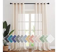 PONY DANCE 2 pieces semi-transparent linen curtains - window curtains in country house style linen curtain with eyelets for children's room/living room, beige, H 245 x W 140 cm