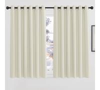 PONY DANCE Bedroom Energy Saving Privacy Curtains - 54 Inch Drop Thermal Insualted Eyelet Curtains & Drapes Noise Cancelling Panels for Living Room, 90 x 54 Inches, Beige, 2 Panels