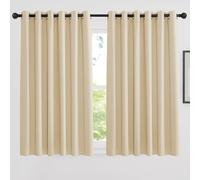 PONY DANCE Beige Thermal Curtains Eyelet for Bedroom Energy Saving & Privacy Protection Curtains 54 Inch Drop for Bedroom Living Room Wide Drapes for Hotel, W90 x L63 Inch, 2 Panels, Biscotti Beige