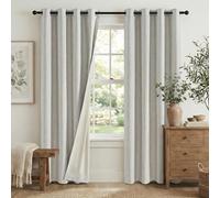 PONY DANCE Beige Total Blackout Curtains with Beige Coated Backing - Textured Faux Linen Eyelet Curtains for Bedroom & Living Room, Thermal Energy Saving, 52 x 90 Inch (132 x 229 cm), 2 Panels