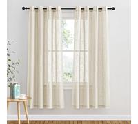 PONY DANCE - Beige Voile Window Curtains with Half Transparent Cross Pattern - Living Room Decoration - Bright, Romantic - Width 132 cm x Height 180 cm - 2 Pieces