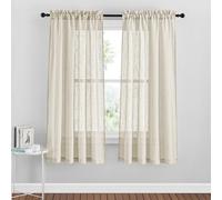 PONY DANCE Beige Window Voile Curtains with Half Transparent Cross Pattern Living Room Decoration Ready to Hang Romantic Width 132cm x Height 182cm, 2 Pieces