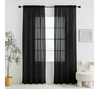 PONY DANCE Black Voile Curtains for Living Room - 60x72 Inches Net Curtains for Windows Privacy Screen Sheer Woven Voile Dual Slot Top, Semi Transparent Sheer Panels, Set of 2