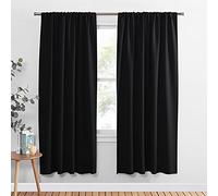 PONY DANCE Blackout Curtains 72 Inch Long - Solid Rod Pocket Thermal Insulated Panels for Living Room - Black Out Energy Efficient Window Drapes for Bedroom, 52-Inch by 72-Inch, Black, 2 Pieces