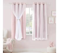 PONY DANCE Blackout Eyelet Curtains for Kids Bedroom - Stars Cut Out Curtains with Net, Pink Drapes for Girls Princess Bedroom, Kids Room and Nursery, 2 Panels, W 52 x L 63 inch