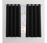 PONY DANCE Blackout Short Curtain - Eyelet Halloween Decor Thermal Curtains for Bedroom/Living Room Privacy Protection Window Treatments for Night Shifts Good Sleep, Black, 2 Pieces, W 52" x L 54"