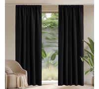 PONY DANCE Blackout Thermal Curtain Draperies - Light Blocking Room Darkening Pencil Pleat Curtain for Halloween Decor Window Treatment Energy Saving, 2 Panels, Black Curtains 90x90