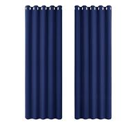 PONY DANCE Blue Blackout Curtains for Living Room - Thermal Eyelet Drapery for Large Windows Light Blocked Boys Curtain Panels for Bedroom, 2 Pcs, 66 Inch Width by 90 Inch Depth,