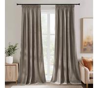 PONY DANCE Camel Velvet Blackout Pencil Pleat Curtains - Thermal Insulated Luxury Drapes with Rod Pocket for Living Room & Bedroom, 52x90 Inches, 2 Panels