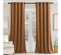 PONY DANCE Caramel Brown Velvet Curtains 90 Drop - Thermal Insulated Eyelet Blackout Curtains Room Darkening Luxury Velvet Drapes for Living Room/Bedroom/Nursery, 52x90 Inches, 2 Panels