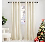 PONY DANCE Cream Velvet Curtains - 1 Pair of Thermal Blackout Drapes 54 Drop, Luxury Velvet Panels for Nursery Room/Girls Bedroom/Kitchen, Eyelet Top Blackout Curtains, 46x54 Inches