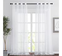 PONY DANCE Curtains White Transparent - 2 Pieces Balcony Door Curtains with Eyelets Voile Curtains Living Room Modern H 260 x W 140 cm White