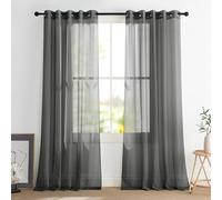 PONY DANCE Dark Grey Voile Curtains 90 Drop Pair, Semi Transparent Sheer Curtains for Bedroom/Living Room/Patio Door Super Soft Privacy Protected Window Treatment Eyelet, Set of 2, 54 x 90 inches