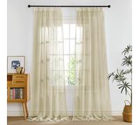 PONY DANCE Extra Long Net Curtains 55x108 inches - Pencil Pleat Creamy Beige Voile Curtains for Bedroom/Nursery, Extra Long Lightweight Panels for Light Filtering & Privacy, Set of 2, Creamy Beige