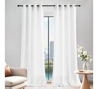 PONY DANCE Extra Long Non-See-Through Voile Curtains - 52 x 102 Inches Cat Proof Eyelet Top Window Net Curtains for Privacy Protection, Super Soft Sheer Panels for Bedroom/Living Room, Set of 2, White