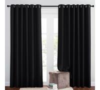 PONY DANCE Extra Wide Black Out Curtains for Living Room Thermal Insulated Blackout Curtains Room Divider Drapes Eyelet for Bedroom/Hotel Lounge, 2 Panels, W90 x L84 Inch, Black