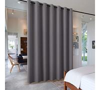 PONY DANCE Extra Wide Long Eyelet Blackout Curtain and Thermal Insulated Room Divider Curtains & Drapes for Bedroom 100 x 102 Inch Energy Saving Privacy Panel for Hotel, 1 Piece, Grey