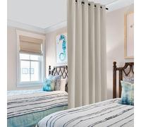 PONY DANCE Extra Wide Room Divider Privacy Curtain - Long Eyelet Thermal Insulated Curtain Super Soft Room Darkening & Energy Saving & Soundproof Panel, 1 Panel, 100 x 95 Inch, Natural