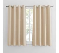 PONY DANCE Eyelet Thermal Beige Curtain with Rings - Energy Saving Privacy Protection Curtains for Room Darken 52 x 54 Inch Short Eyelet Drapes for Kids Nursery, Biscotti Beige, 1 Pair