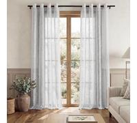 PONY DANCE Eyelet Top Sheer Curtains - Front Door Curtain Voile Panel Fresh Air Through Sunlight Filter Living Room Luxury Long Net Curtains, 1 Pair, 52-inch x 95-inch, Light Grey