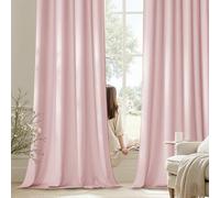 PONY DANCE Eyelet Voile Curtains for Privacy Protection - 52 x 90 Inches Non-See-Through Translucent Net Curtains, Baby Pink Sheer Panels for Living Room/French Door Creating a Cozy Corner, Set of 2