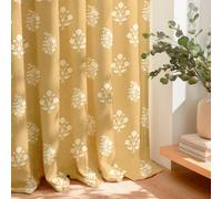 PONY DANCE Faux Linen Curtains with Floral Pattern, Autumn French Country Drapes Privacy Light Filtering for Living Room/Bedroom/Dining Room/Home Office, Mustard Yellow, W132 x L245 cm, 2 Panels