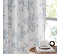 PONY DANCE Floral Curtains for Living Room, Semi Sheer Linen Drapes with Botanical Vine Print, Back Tab & Rod Pocket Privacy Nature-Inspired Home Decor, 2 Panels, W132 x L245 cm, Blue