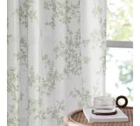 PONY DANCE Floral Curtains for Living Room, Semi Sheer Linen Drapes with Botanical Vine Print, Back Tab & Rod Pocket Privacy Nature-Inspired Home Decor, 2 Panels, W132 x L245 cm, Sage Green