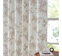 PONY DANCE Floral Curtains for Living Room, Semi Sheer Linen Drapes with Botanical Vine Print, Back Tab & Rod Pocket Privacy Nature-Inspired Home Decor, 2 Panels, W132 x L220 cm, Taupe