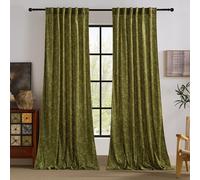 PONY DANCE Floral Printed Velvet Curtains Back Tab Thermal Insulated Light Filtering Window Drapes for Bedroom/Living Room, 2 Panels, W127 x L245 cm, Olive Green