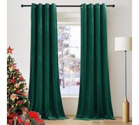 PONY DANCE Forest Green Christmas Velvet Curtains Eyelet Top - Thermal Blackout Curtains 90 Drop Pair Elegant Home Decor Window Treatment for Nursery Room/Living Room, 52x90 Inches