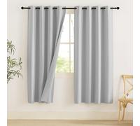 PONY DANCE Full Blackout & Linen Finish Greyish White 52x72 Inch 2 Panels Curtains - Heavyweight 250gsm Thermal Insulated Eyelet Sound Absorbing Drapes for Bedroom