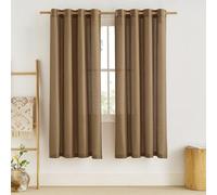 PONY DANCE Golden Brown Farmhouse-Charmed Linen Curtains 55x72-Inch, Thick Flax Sheer Curtains with Eyelet Top Light Filtering Privacy Protected Window Treatments for Living Room/Bedroom, Set of 2