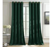 PONY DANCE Green Velvet Curtains, Dark Green 90 Inch Drop Eyelet Blackout Curtains, Soft Luxury Home Decor Window Light Blocking Drapes for Bedroom and Living Room, W46xL90, 2 Panels