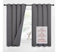 PONY DANCE Grey 100% Blackout Soundproof Curtains - Energy Saving Eyelet Thermal Curtains 3 Layers Privacy Protected for Bedroom Living Room, 2 Panels, 52x63 Inch