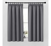 PONY DANCE Grey Blackout Curtains - Pencil Pleat Thermal Curtains & Drapes W46 X L63 Inch Light Blocking Window Treatments Energy Saving for Bedroom, Living Room, Caravan, Kitchen, 2 Panels