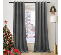 PONY DANCE Grey Velvet Curtains - W66xL84 Eyelet Thermal Insulated for Living Room and Bedroom, Soft Luxury Light Blocking Curtains, 2 Panels