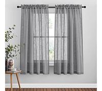 PONY DANCE Grey Voile Curtains - Net Curtains for Bedroom, Small Windows, Linen Look, Sheer Light Filter, Thick, 2 Pieces, W 52 inch by L 63 inch, Dark Grey