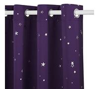 PONY DANCE Kids Blackout Curtains W66 x L54 - Nursery Thermal Foil Printed Stars Curtains with Eyelet Energy Saving Blackout Curtains for Bedroom/Living Room, Purple, 2 Panels