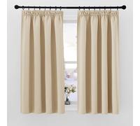 PONY DANCE Kitchen Curtain - Thermal Blackout Curtains with Ruffle Tape Short Draperies Decoration for Bedroom, Girls, Children, Teenagers, Home, Kitchen, 2 Pieces, 140 x 145 cm, Yellow Beige