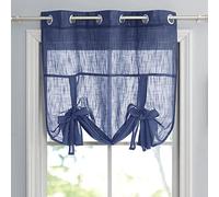 PONY DANCE Kitchen Curtains for Window - Semi-Sheer Decorative Roman Blind for Bedroom Tie Up Shades Short Window Covering, 42" Wide by 54" Long, Navy Blue, Set of 1