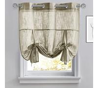 PONY DANCE Kitchen Window Curtains - Short Curtains for Small Window Tie Up Shade Linen Look Semi Sheer Decoration for Bathroom/Bedroom, 42" x 45", Taupe, 1 PC