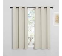 PONY DANCE Light Beige Eyelet Short Curtains for Kitchen Thermal Insulated Privacy Protection Curtains & Drapes for Bedroom Bathroom Kids Nursery Room, W 34" x L 45", 2 Panels