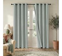 PONY DANCE Light Green Total Blackout Curtains with Double-sided Faux Linen - Thermal Insulated Eyelet Solid Curtains for Living Room Bedroom, W52 x L54 inch, 132 x 137 cm, 2 Panels