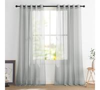 PONY DANCE Light Grey Voile Curtains 90 Drop Pair, Semi Transparent Sheer Curtains for Bedroom/Living Room/Patio Door Super Soft Privacy Protected Window Treatment Eyelet, Set of 2, 54 x 90 inches