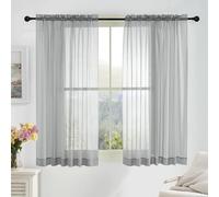 PONY DANCE Light Grey Window Net Curtains 60x54 Inches - Slot Top Super Soft Voile Curtains Light Filtering Semi Transparent Sheer Panels for Bedroom/Living Room/Kitchen Privacy Protection, 2 Panels